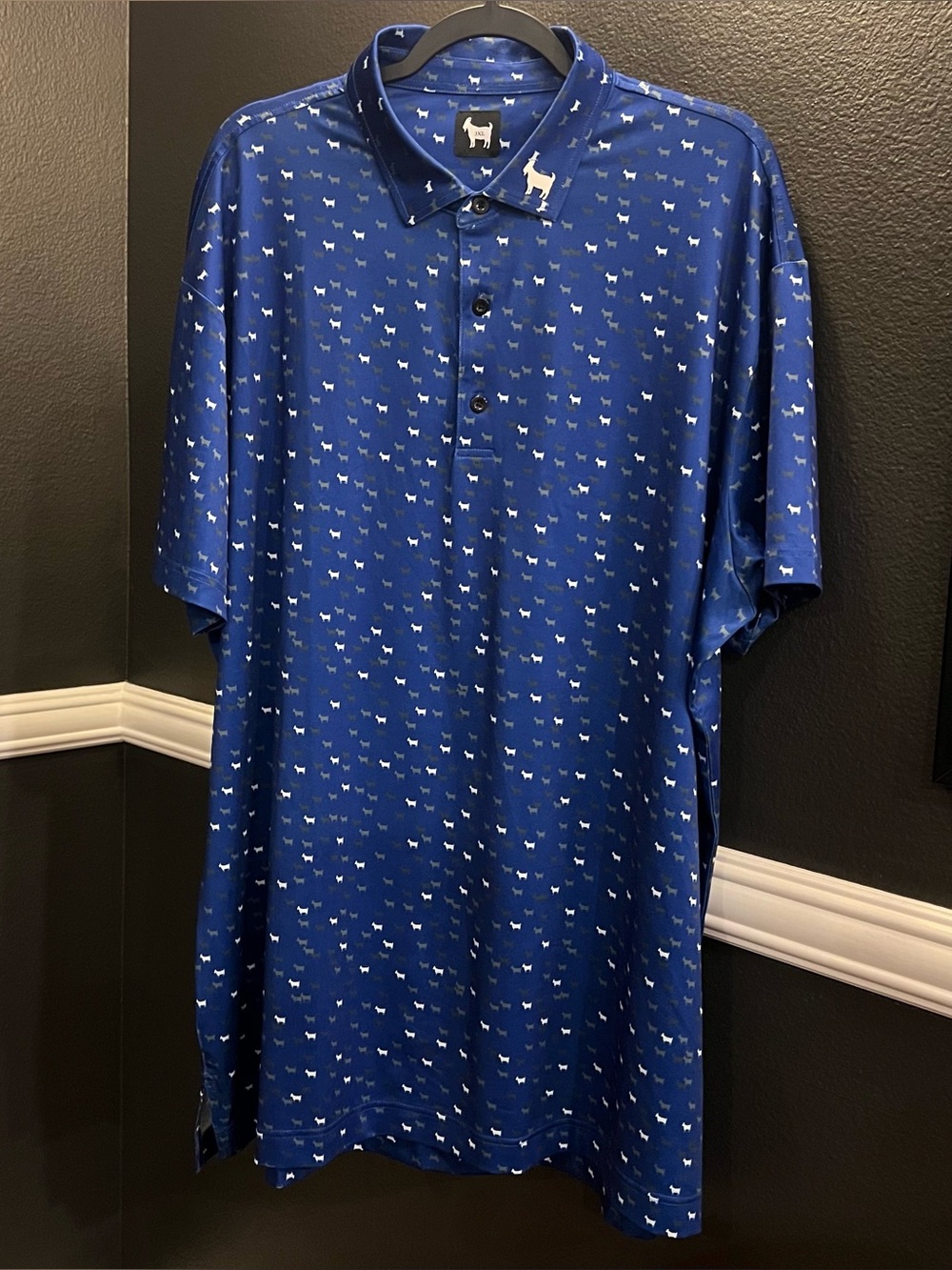 Goated Men's Blue All Over Goat Print Short Sleeve Golf Performance Polo 3XL